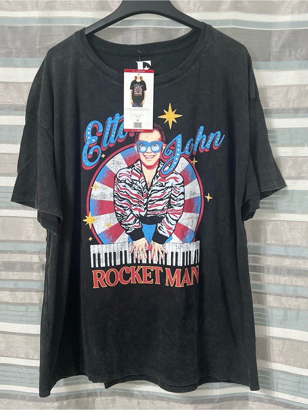 Elton John Black "Rocket Man" Graphic T-Shirt